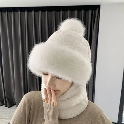 Soft Fuzzy Women's Hat and Scarf Set - Fake Fur Winter