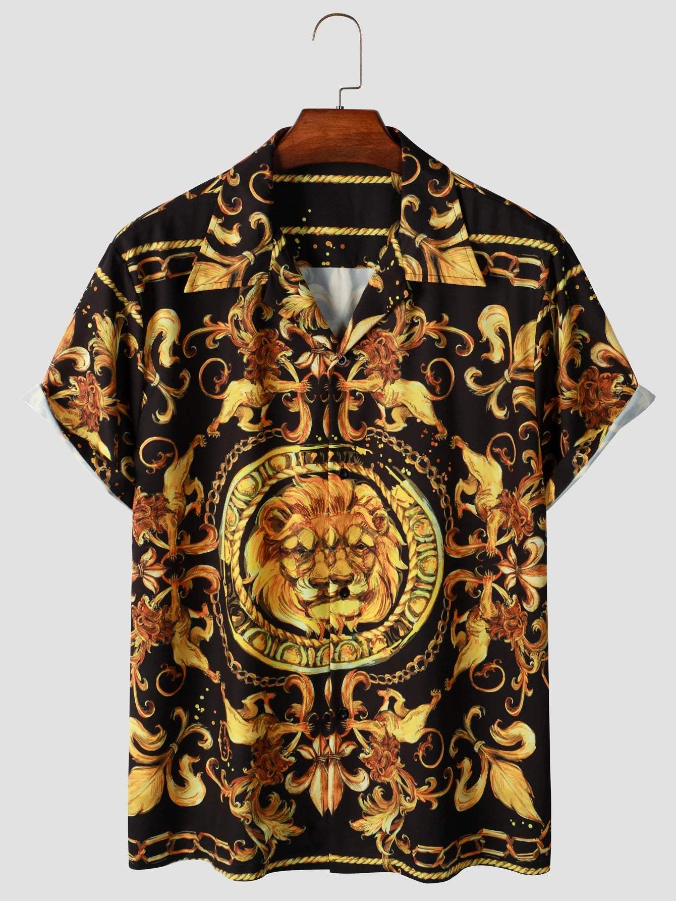 Trendy Mens Short Sleeve Shirt with Classic Lion Print - Pexav