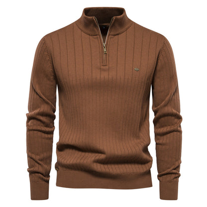 Comfortable Mens Mid Zip Jumper - Soft Cotton, Winter