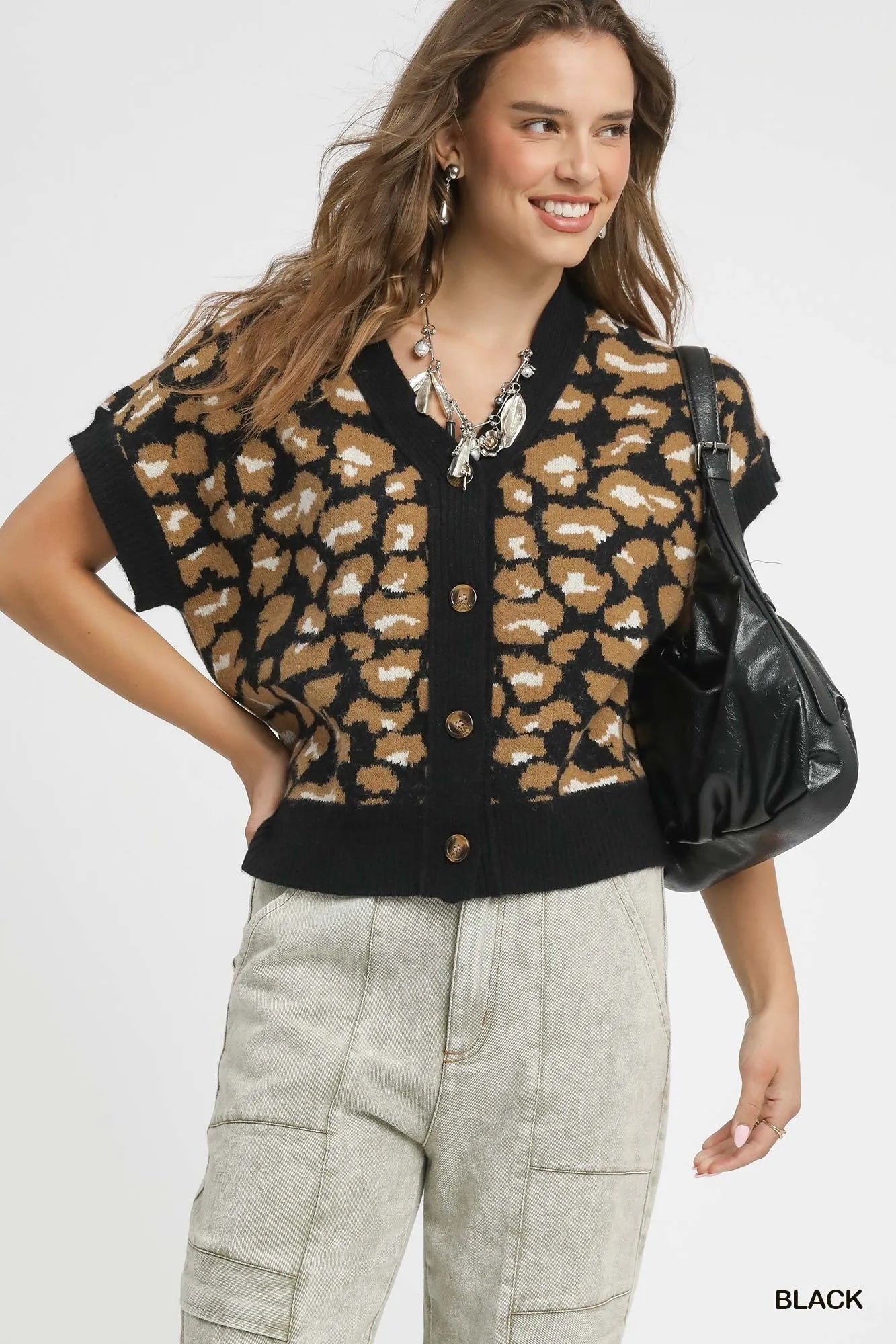Fun Animal Print Short Sleeve Open Cardigan - EasyApparels