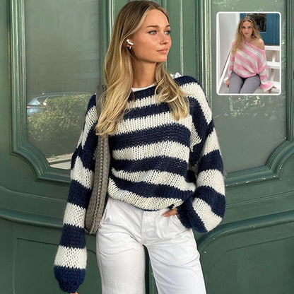 Large Soft Striped Women's Knit Sweater - Luxicro