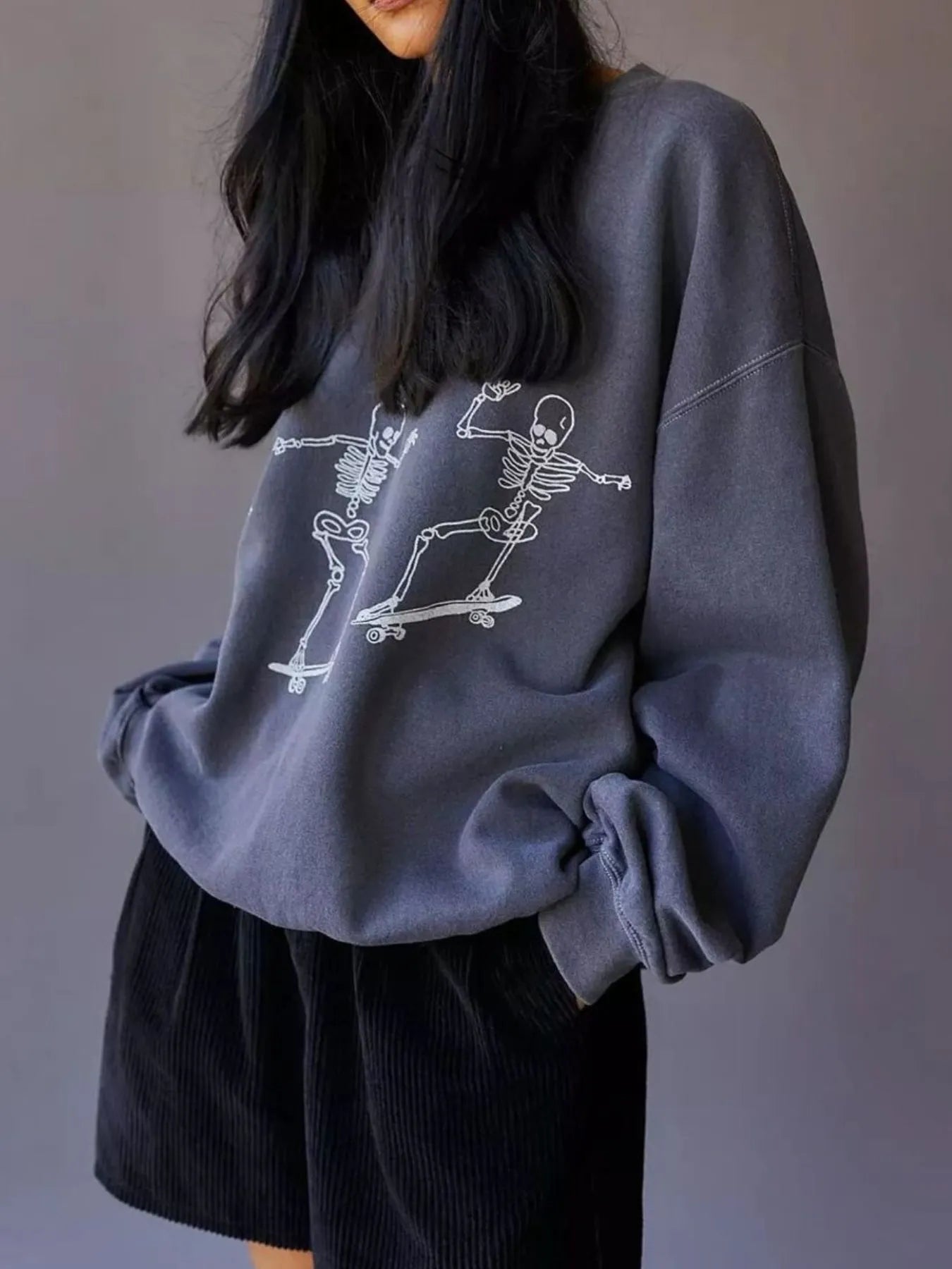 Trendy Skull Large Crew Neck Sweatshirt - EasyApparels