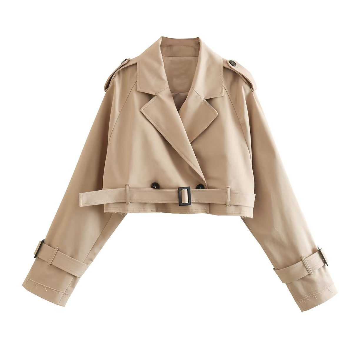 Classic Women's Short Double Breasted Raincoat - EasyApparels