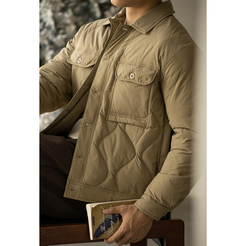 Slim Fit Men's Down Coat - Waterproof Nylon Jacket