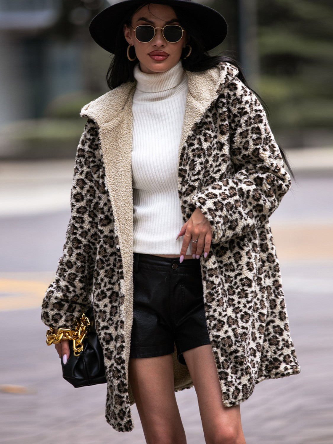 Fashionable Leopard Parka Jacket with Pockets - EasyApparels