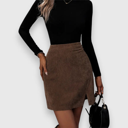 Pleated Hem Cord Mini Skirt