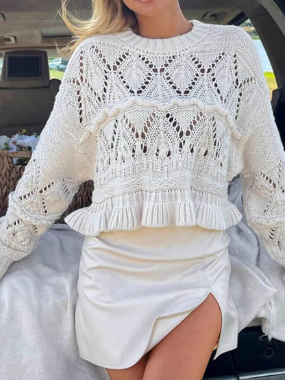 Soft Floral Long Sleeve Ruffled Sweater