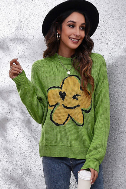 Blooming Print Relaxed Fit Sweater
