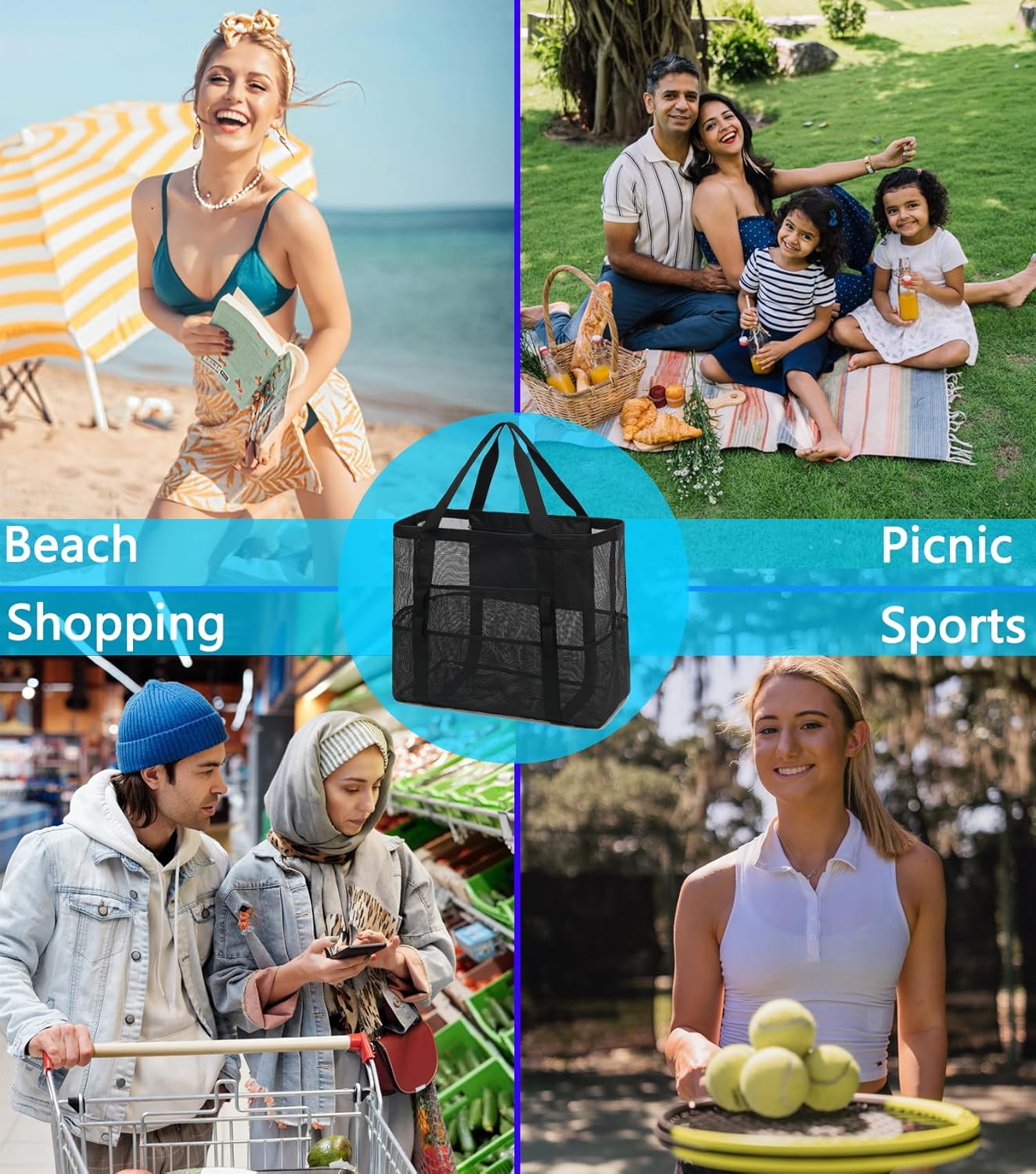 Clear Large Mesh Beach Bag with 8 Compartments