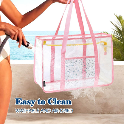 Clear Large Mesh Beach Bag with 8 Compartments