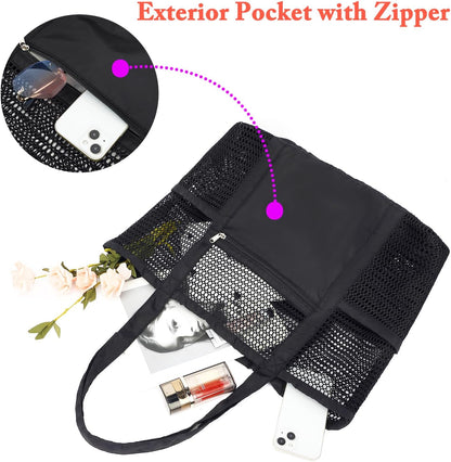 Clear Large Mesh Beach Bag with 8 Compartments