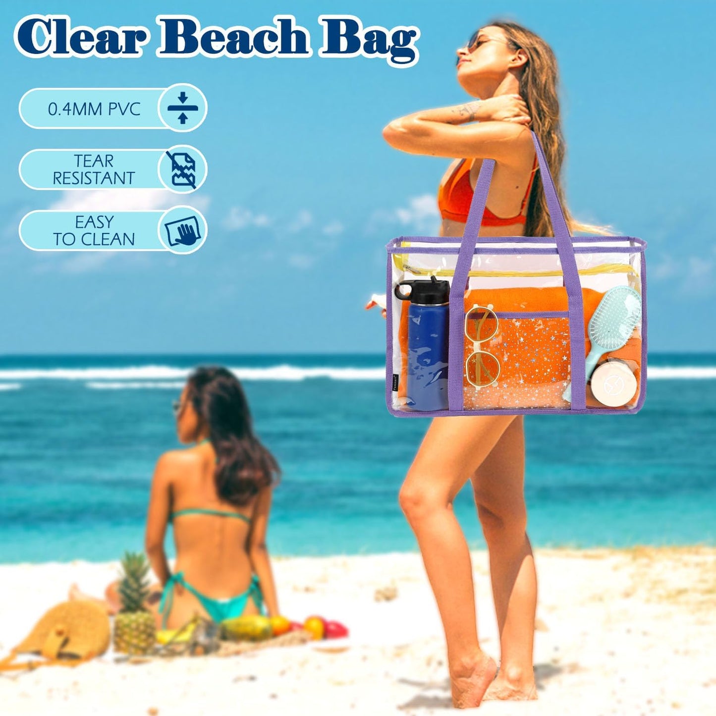 Clear Large Mesh Beach Bag with 8 Compartments