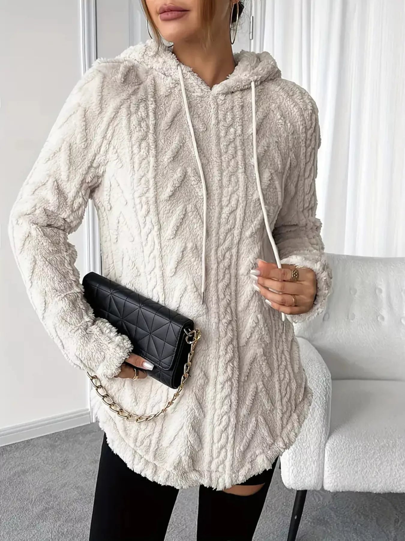 Soft Plush Drawstring Fleece Sweatshirt - EasyApparels