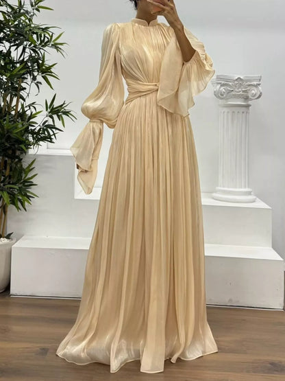 Flowy High Neck Floor Length Maxi Dress - EasyApparels