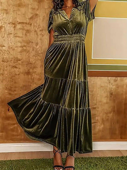 Soft Ruffled Cap Sleeve Maxi Dress