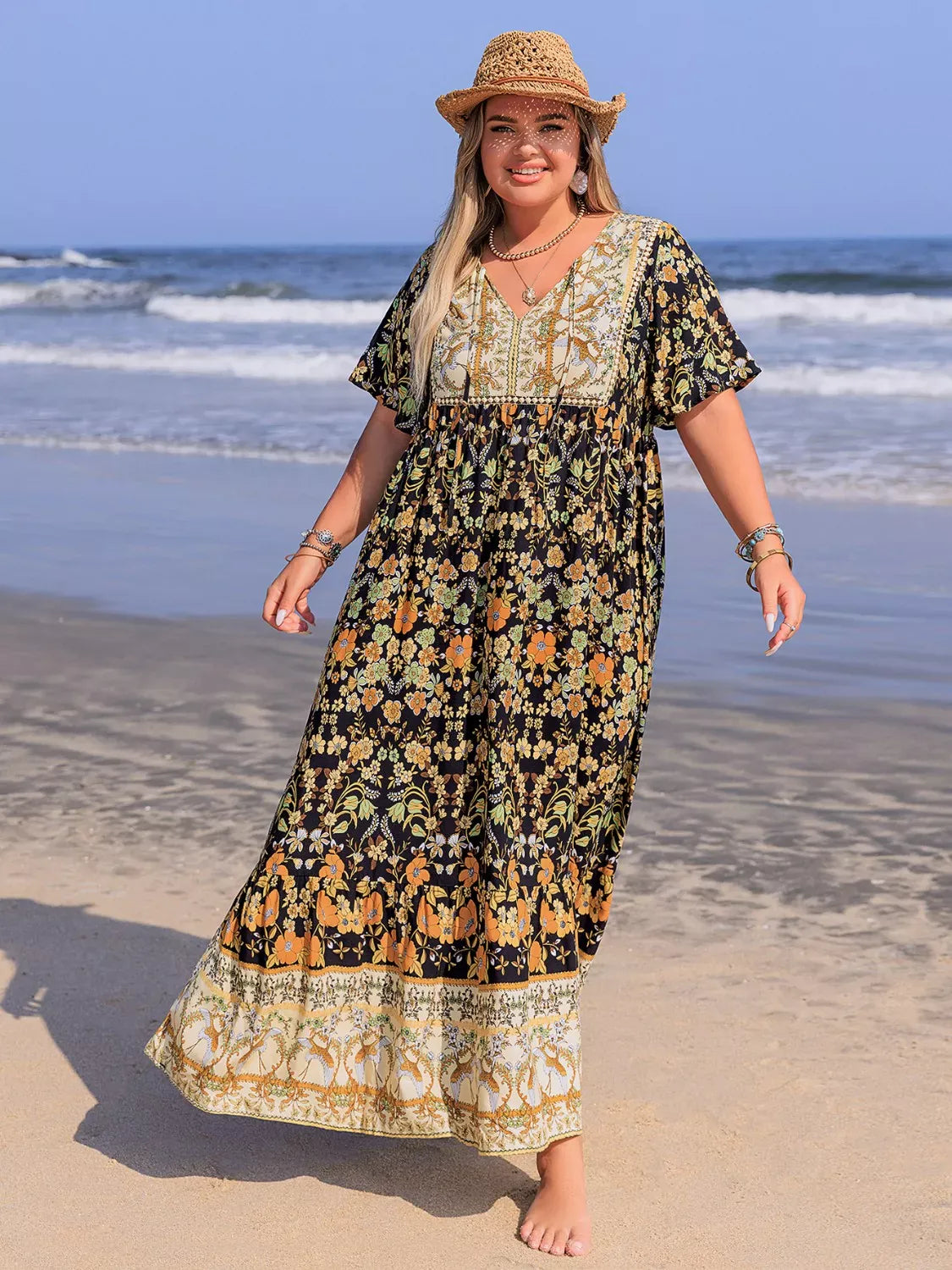 Curvy Floral Layered Long Maxi Dress - EasyApparels