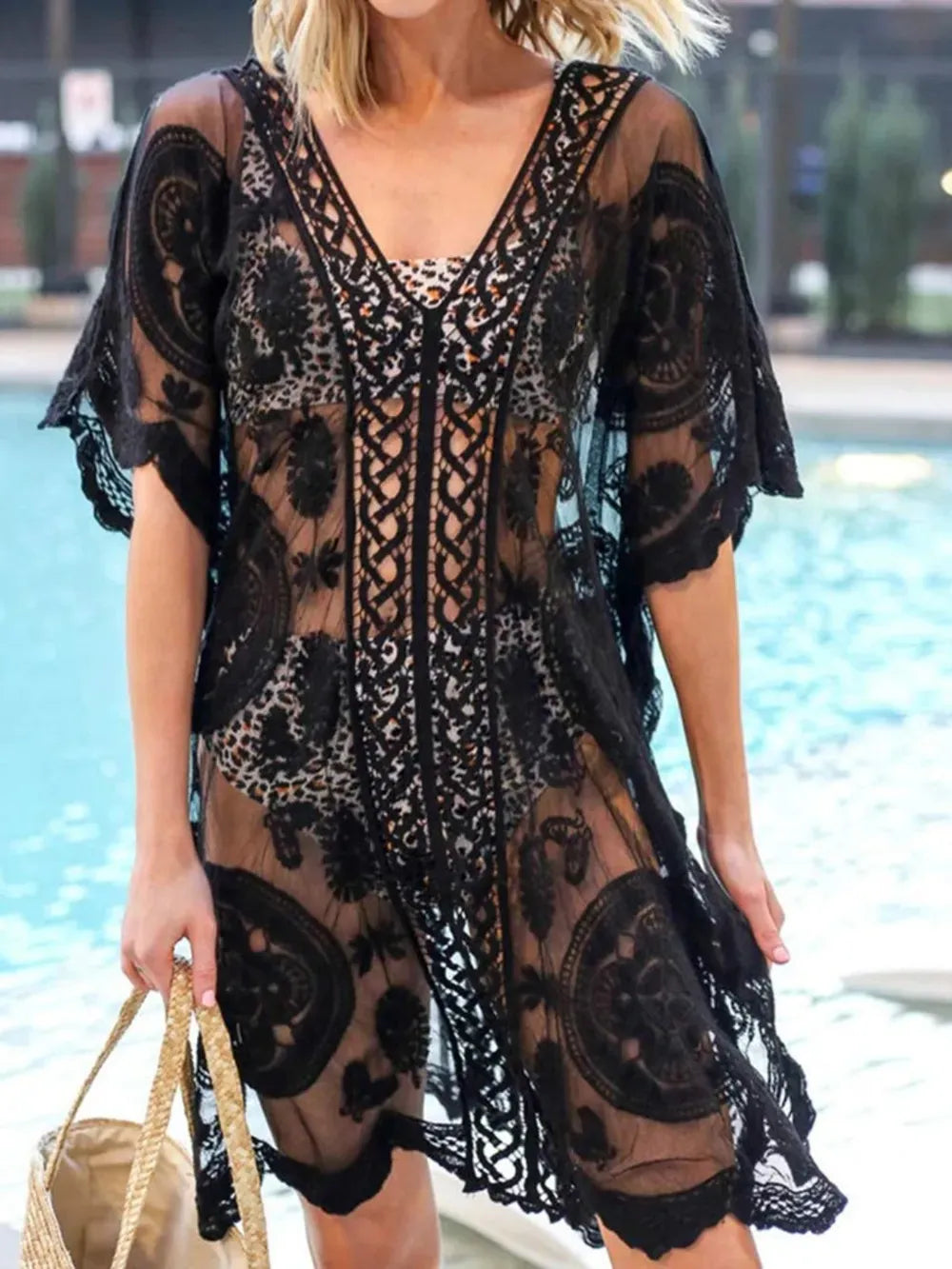 Crochet V Neck Summer Cover Up - EasyApparels