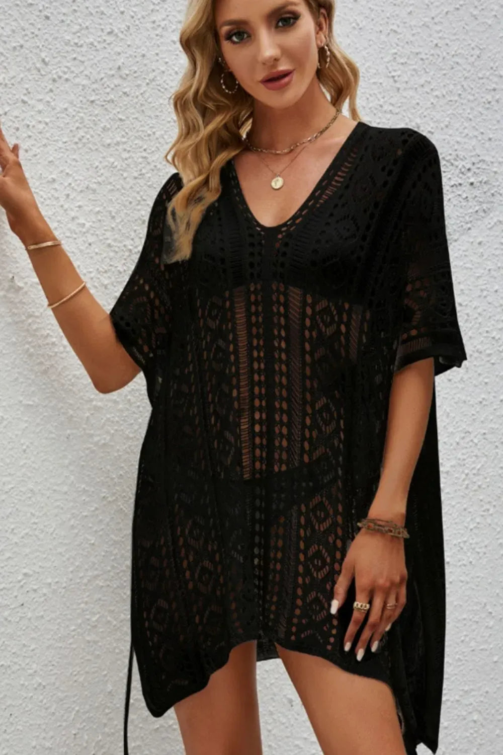 Lace Trim V Neck Summer Coverup - EasyApparels
