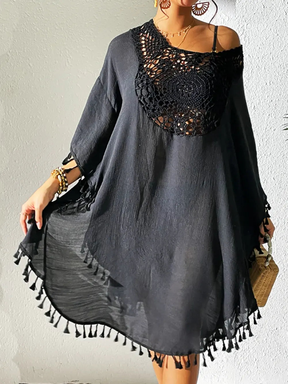 Bohemian Crochet V-Neck Beach Dress