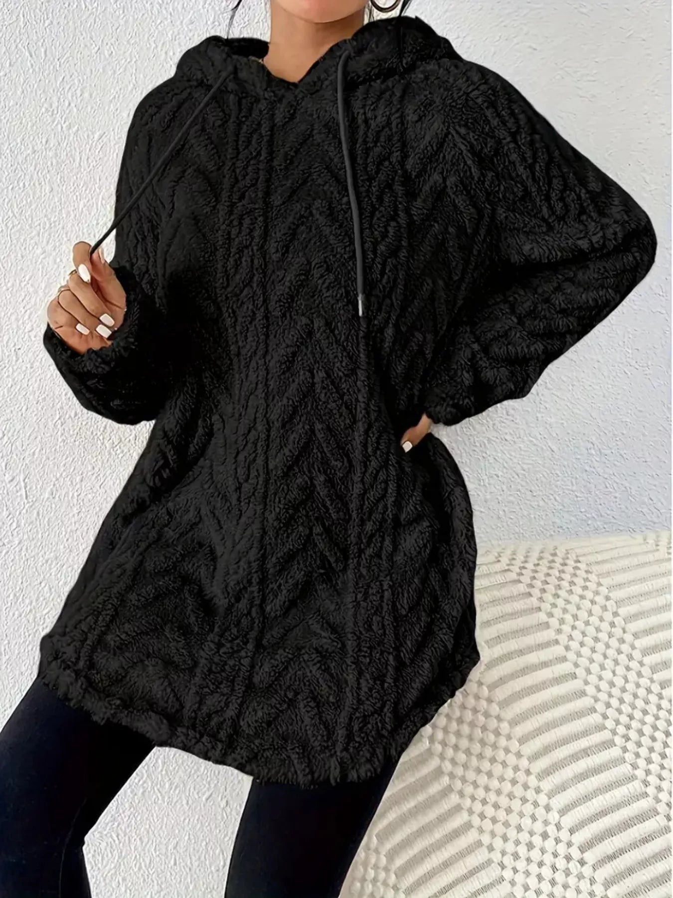 Soft Plush Drawstring Fleece Sweatshirt