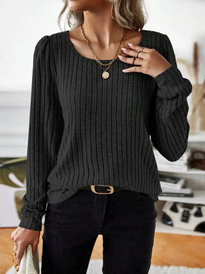 Textured Crew Neck Long Sleeve Tee