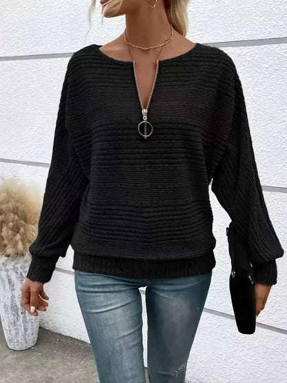 Textured Crew Neck Quarter Zip Pullover