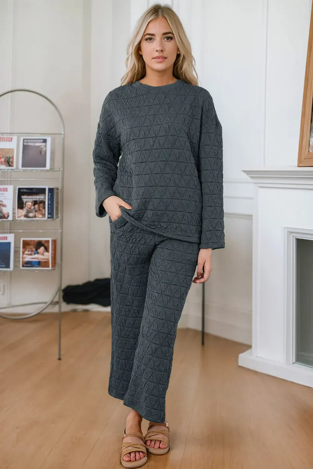 Comfy Crew Neck Top and Pockets Jogger Set - EasyApparels