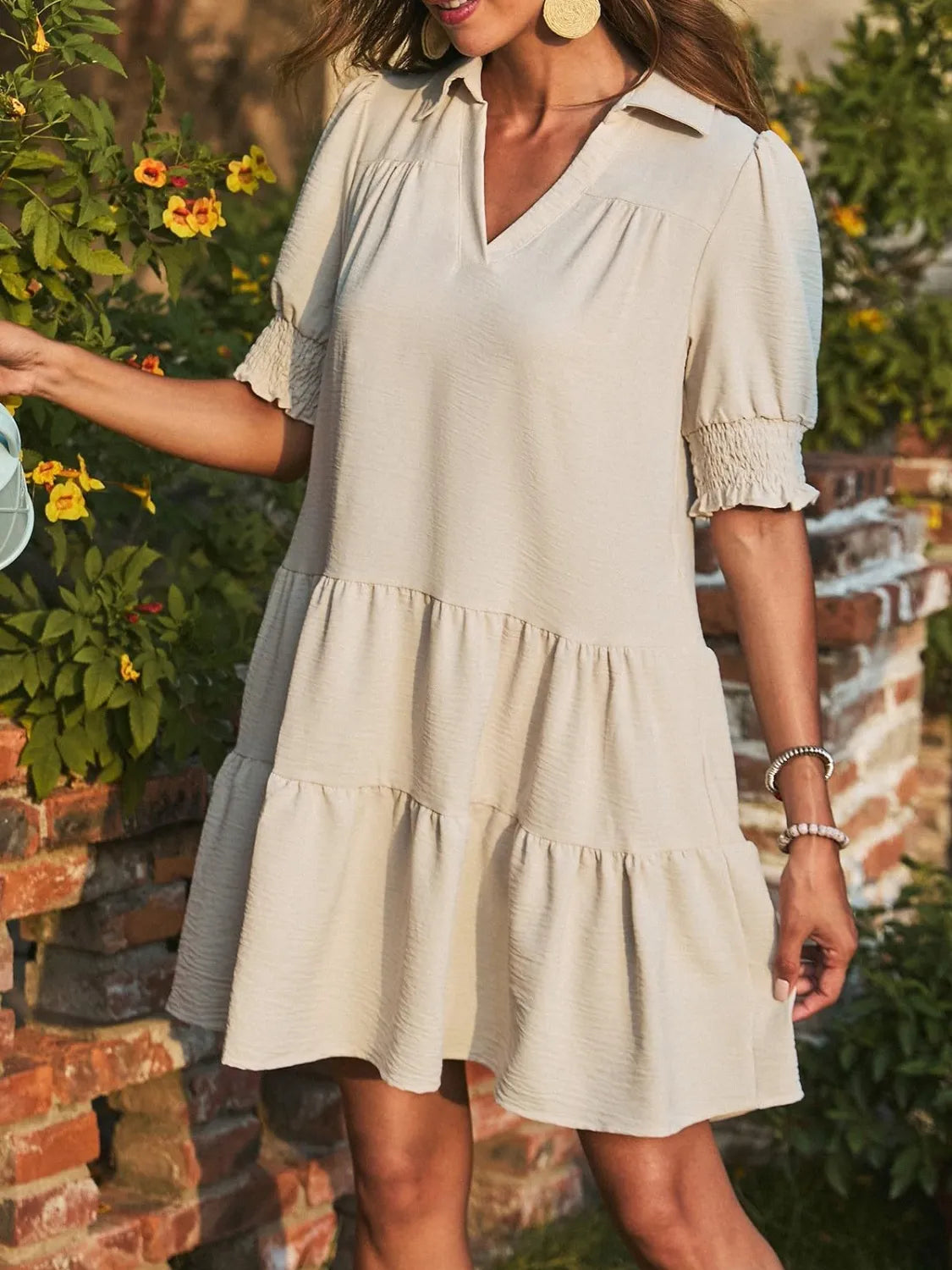 Cute Short Sleeve Mini Sundress - EasyApparels