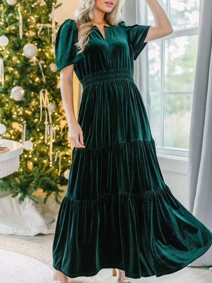 Soft Ruffled Cap Sleeve Maxi Dress - EasyApparels