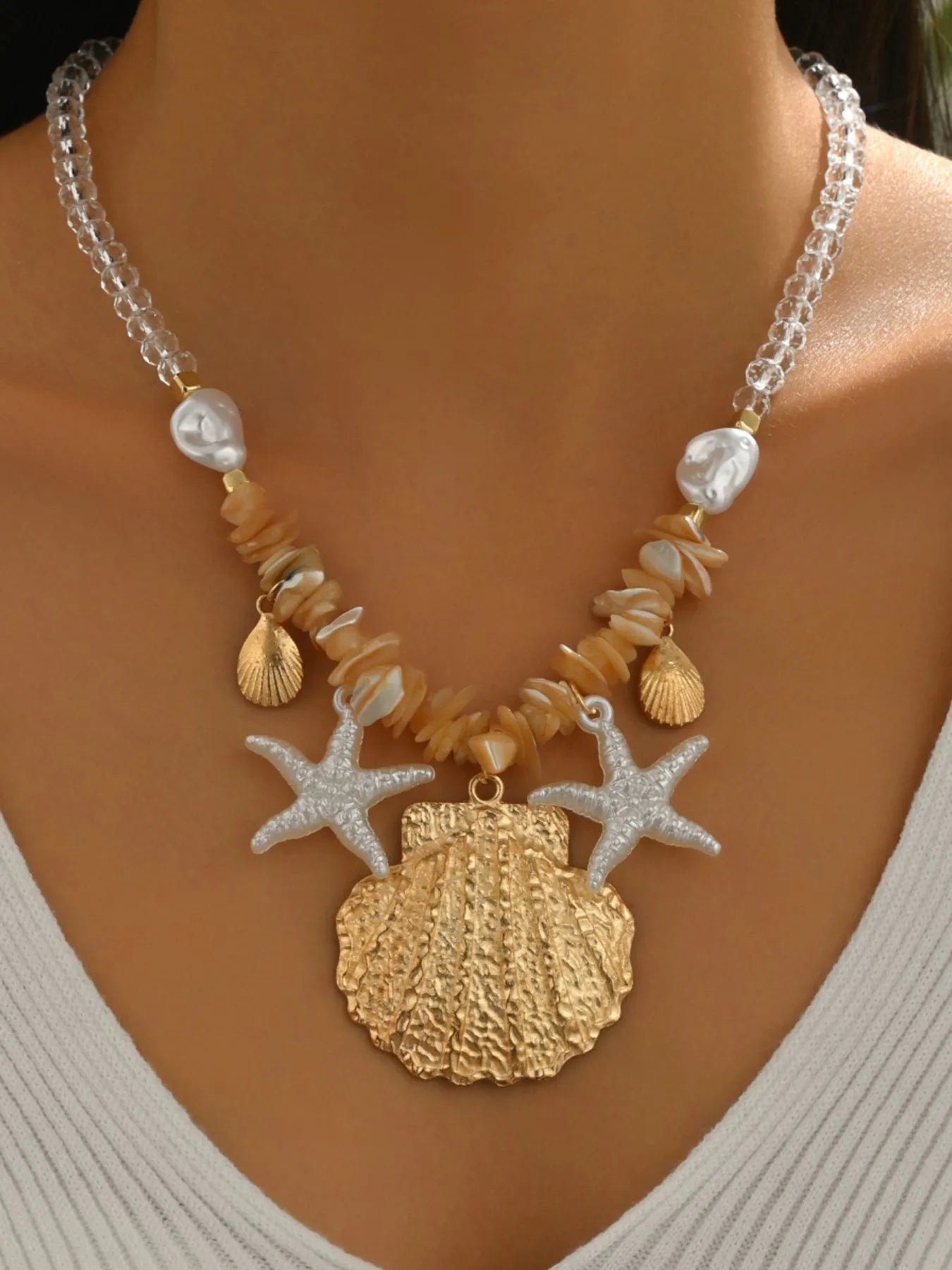 Luxury Coastal Shell Starfish Gold Necklace - EasyApparels