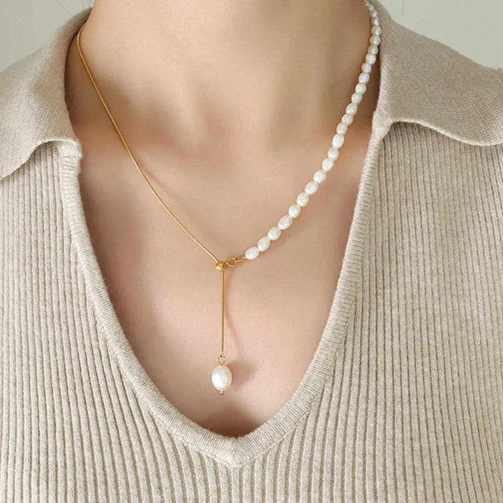 Luxury Golden Freshwater Pearl Necklace - EasyApparels