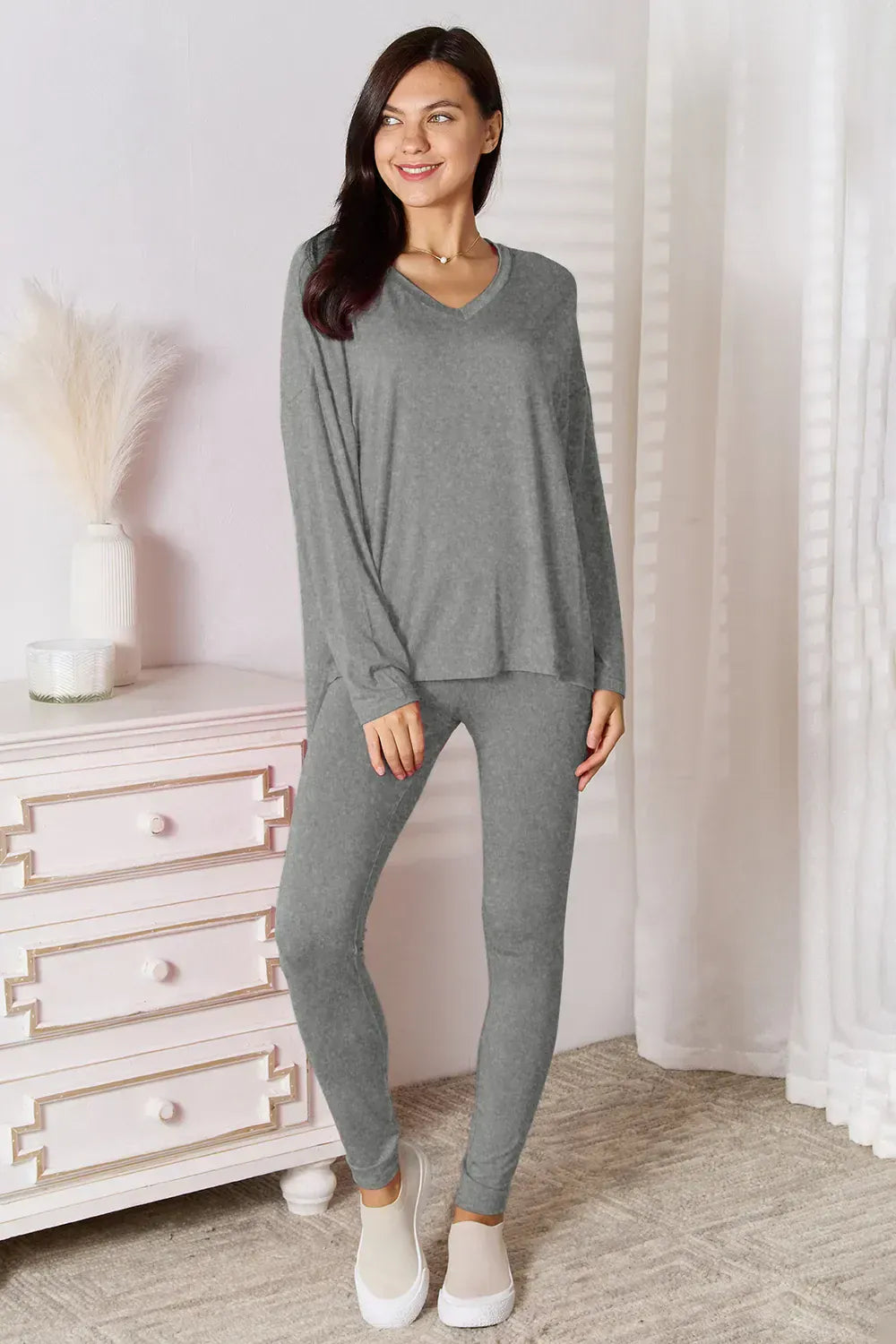 Comfy Bamboo V-Neck Long Sleeve Lounge Set - EasyApparels