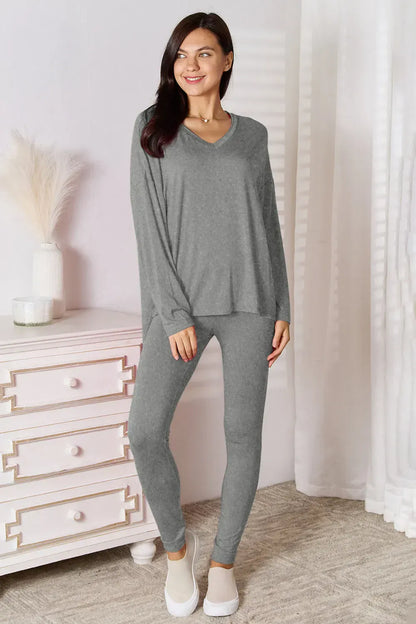 Comfy Bamboo V-Neck Long Sleeve Lounge Set - EasyApparels
