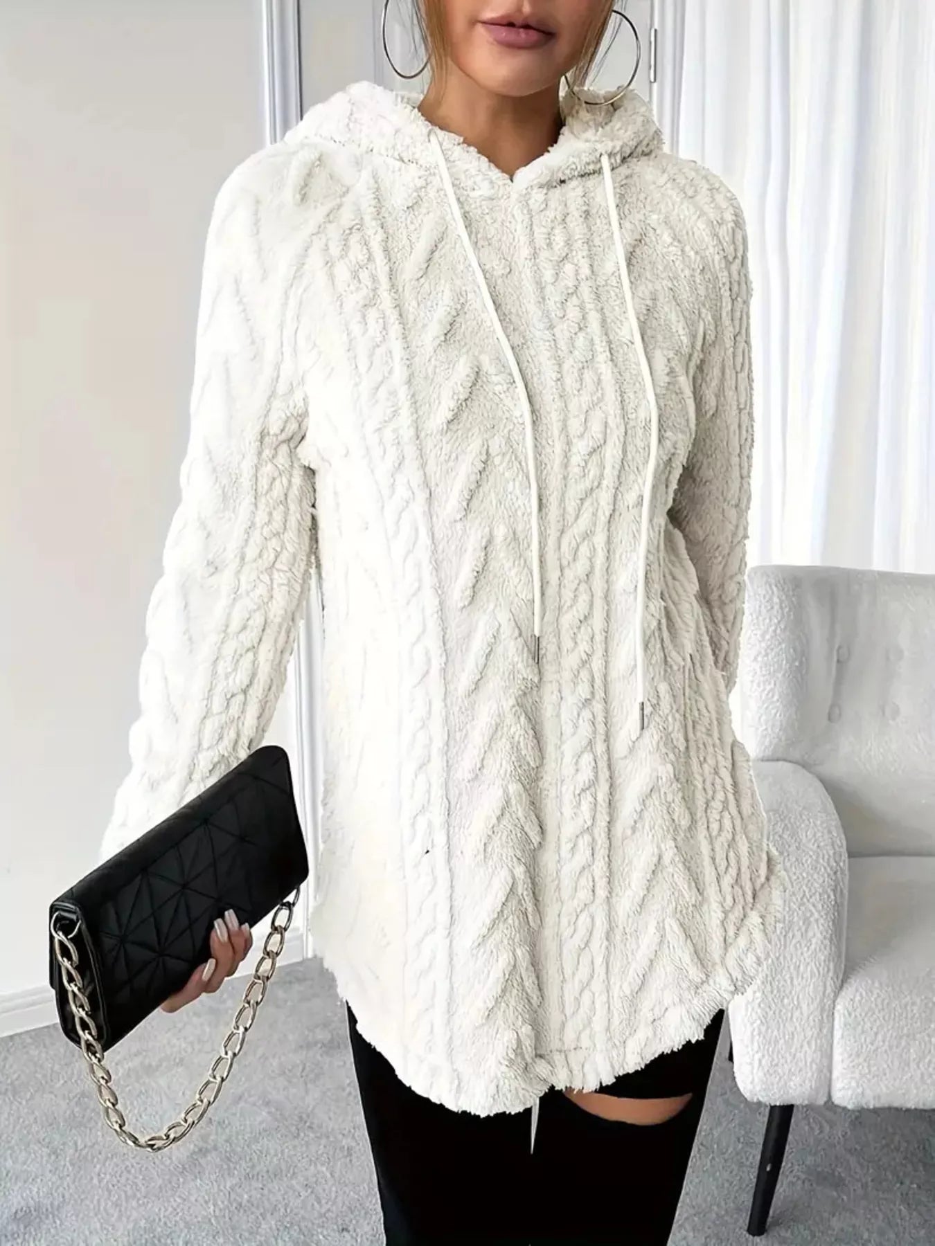 Soft Plush Drawstring Fleece Sweatshirt