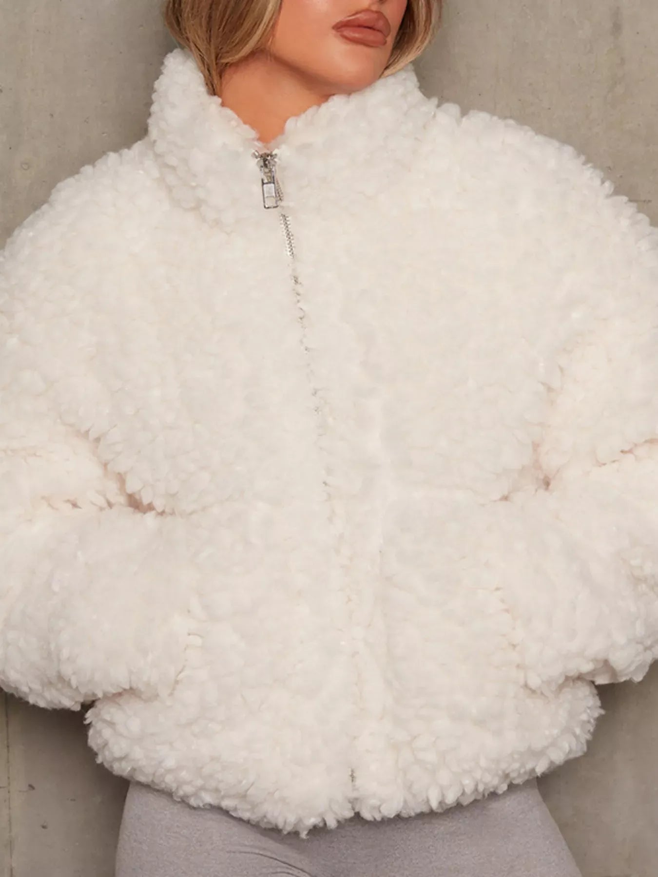 Warm Fleece Zipper Cropped Jacket - EasyApparels