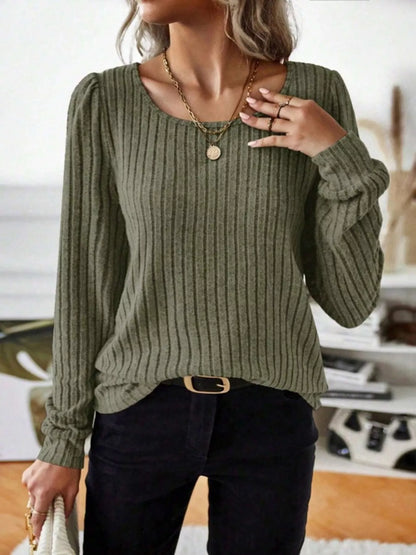 Textured Crew Neck Long Sleeve Tee