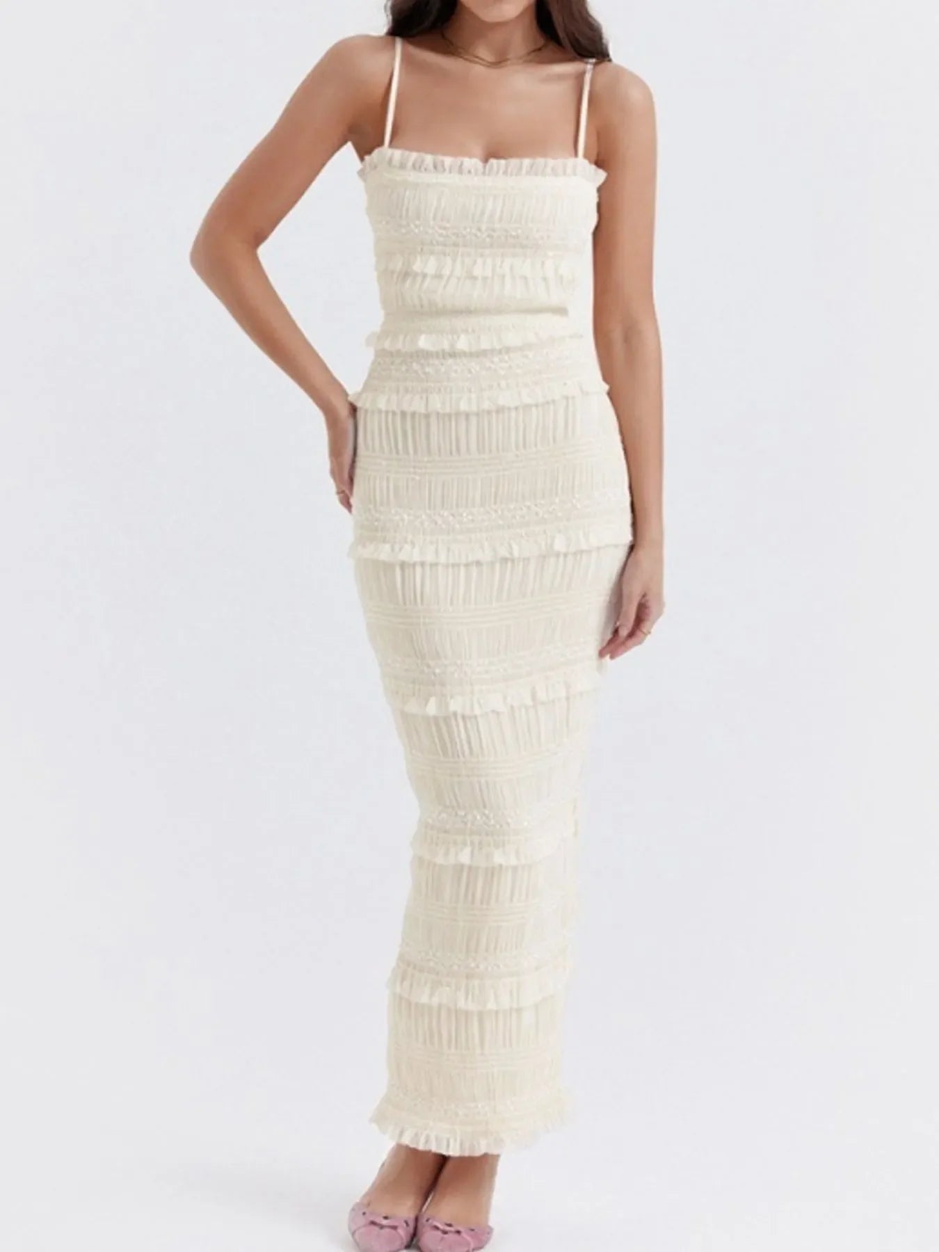 Ruffled Layered Long Sleeve Cami Dress - EasyApparels