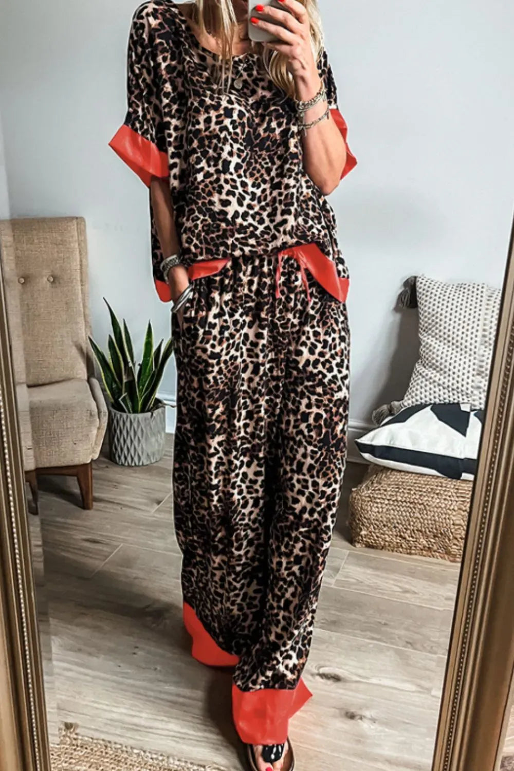 Bold Leopard Print Loungewear Set Top and Pants - EasyApparels