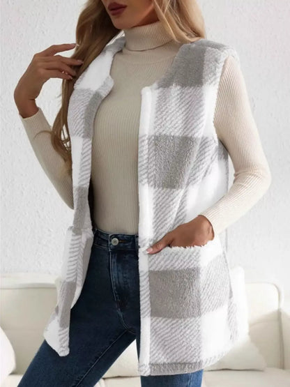 Warm Fleece Plaid Puffer Vest Jacket