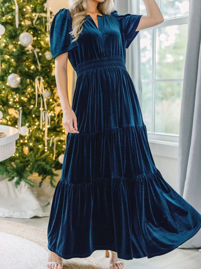 Soft Ruffled Cap Sleeve Maxi Dress