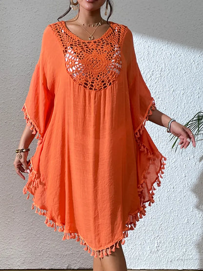 Bohemian Crochet V-Neck Beach Dress