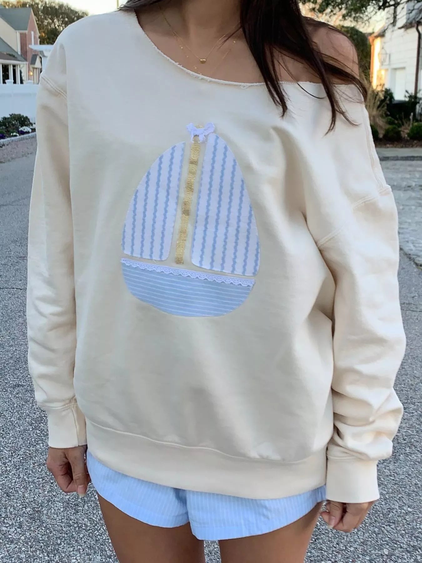 Relaxed Fit Crew Neck Patchwork Sweater