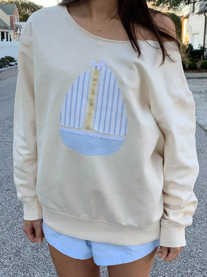Relaxed Fit Crew Neck Patchwork Sweater