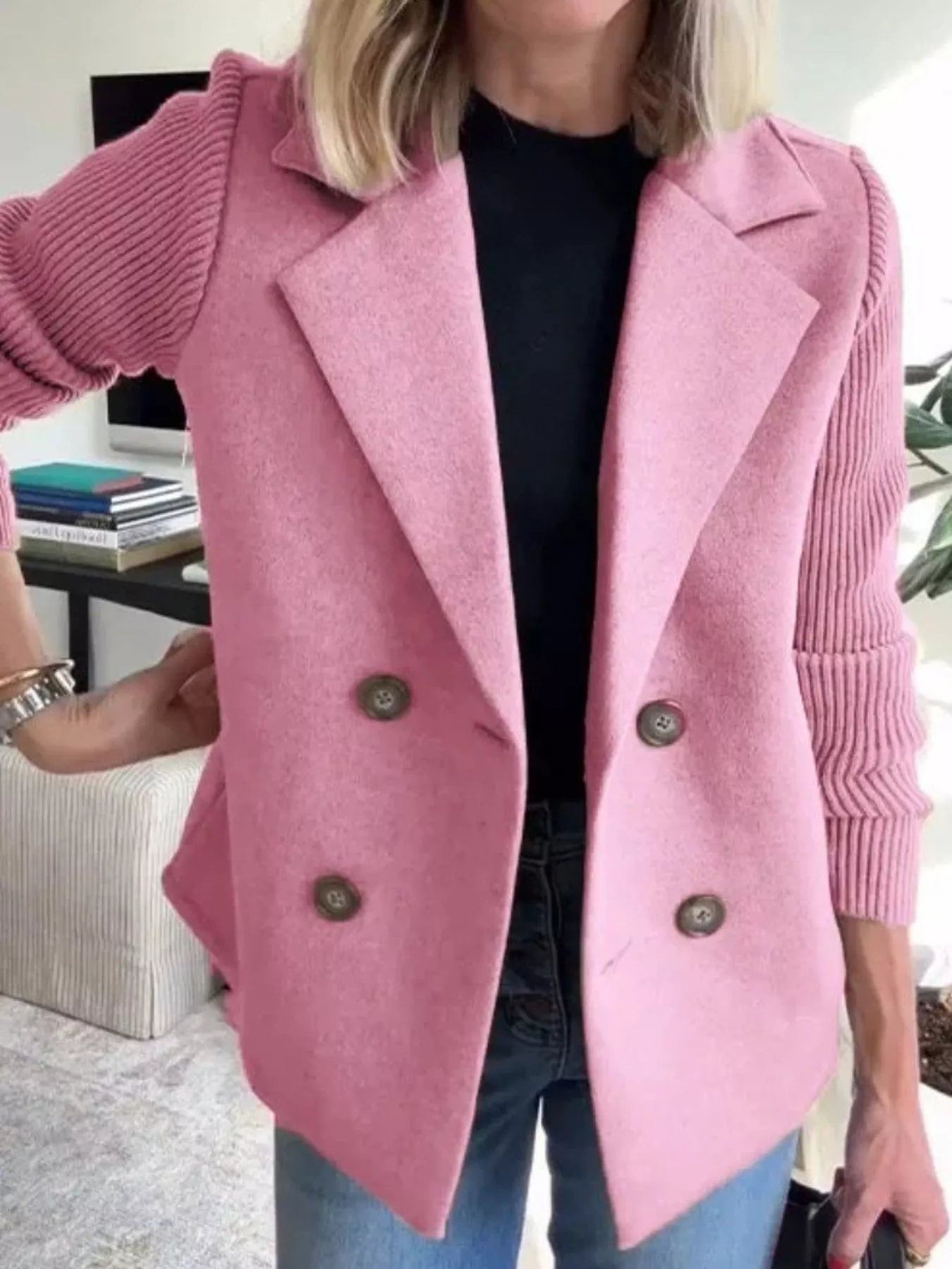 Oversized Cozy Knit Double Breasted Coat Plus Size