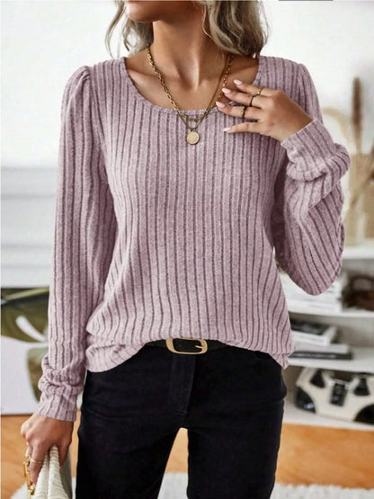 Textured Crew Neck Long Sleeve Tee