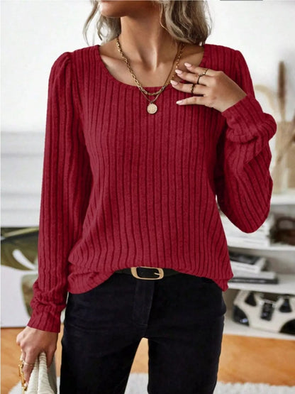 Textured Crew Neck Long Sleeve Tee