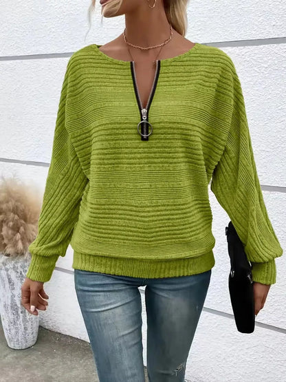 Textured Crew Neck Quarter Zip Pullover - EasyApparels