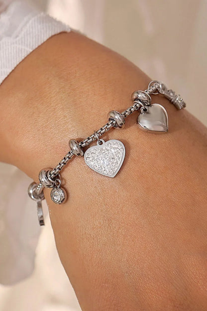 Strong Silver Heart Shaped Charm Bracelet