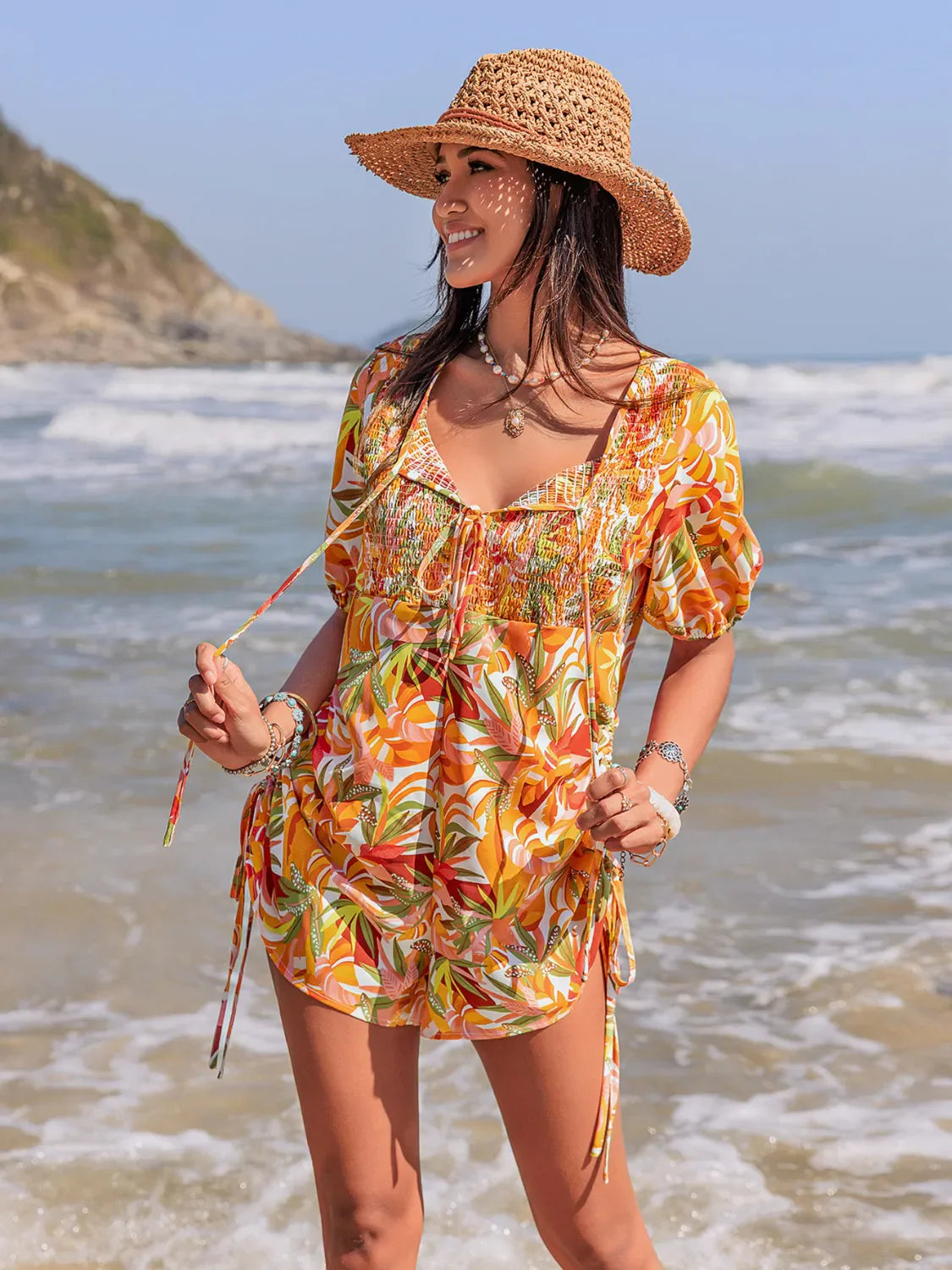 Ruffled Floral Halter Jumpsuit - EasyApparels