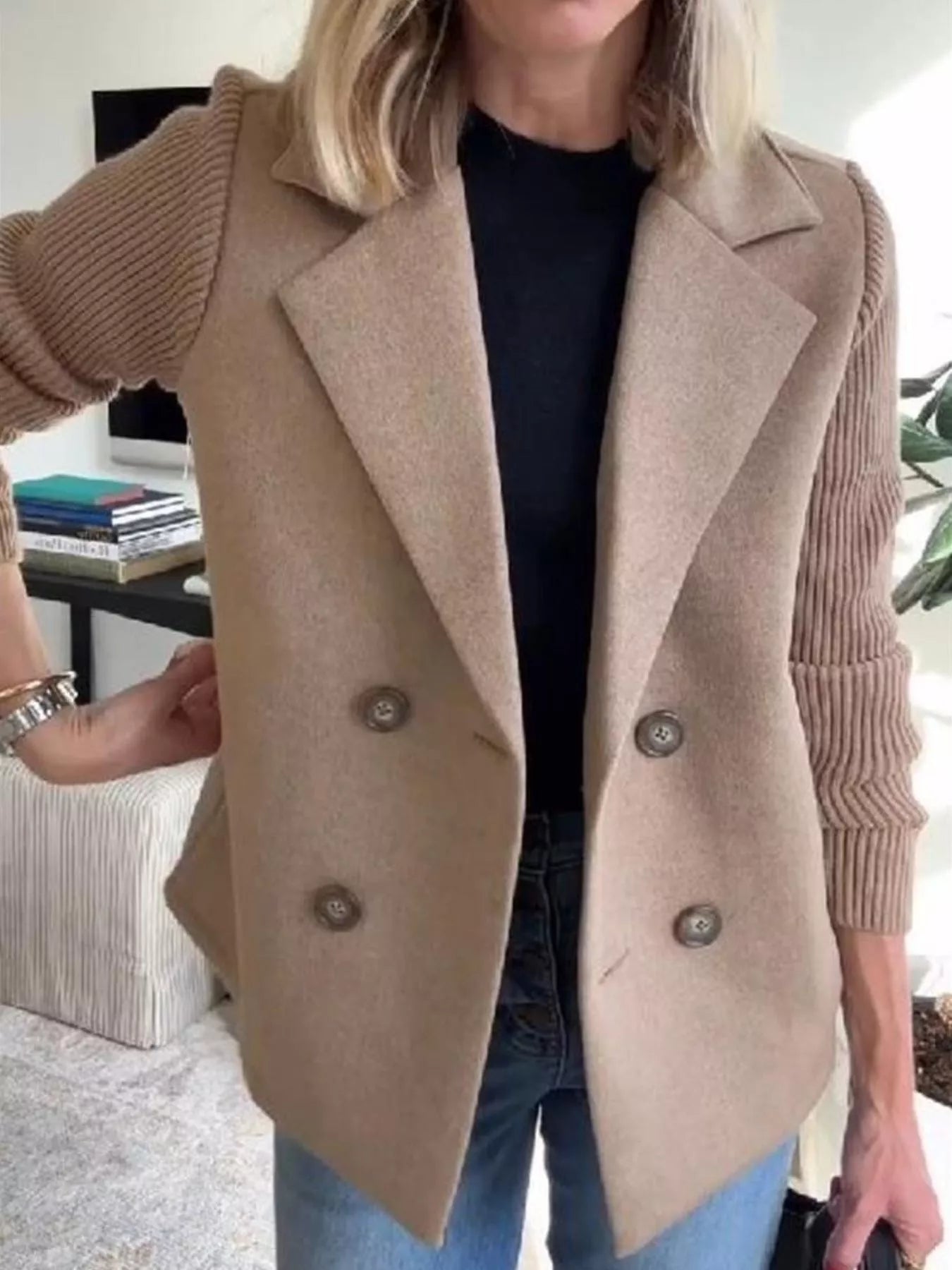 Oversized Cozy Knit Double Breasted Coat Plus Size - EasyApparels